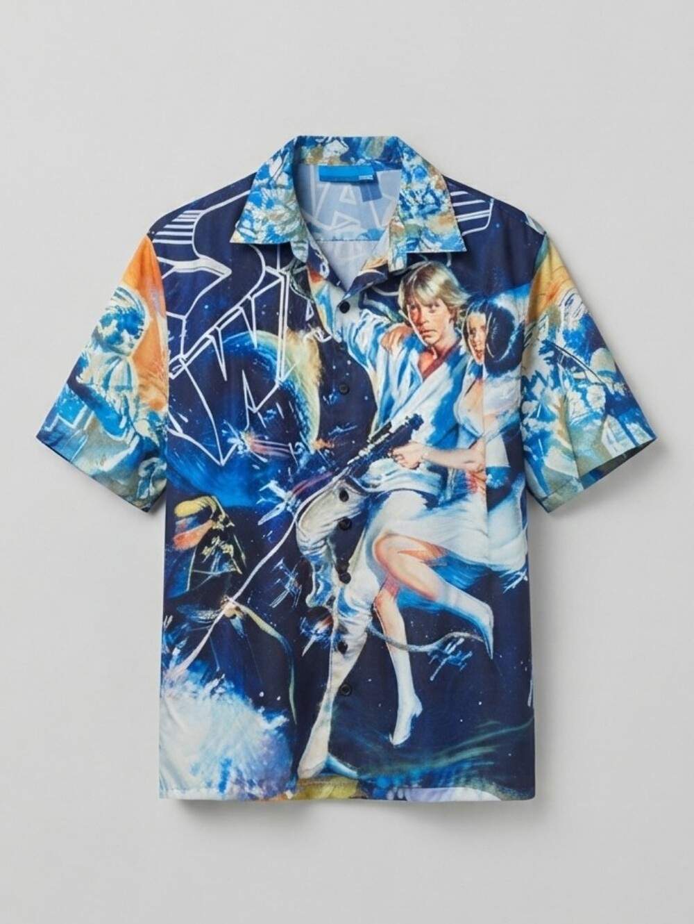 Funko Star Wars Graphic Button-Up Shirt in Blue & White Size Large